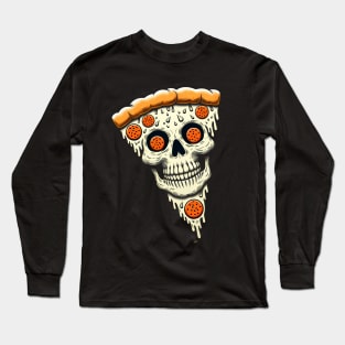 Pizza Skull Face, Funny Pizza Lover, Halloween Long Sleeve T-Shirt